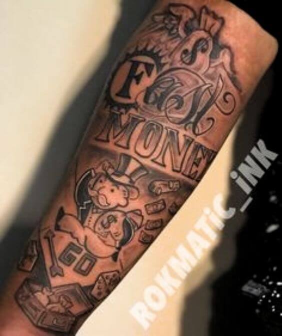 fast money chaser monopoly man quote tattoo design