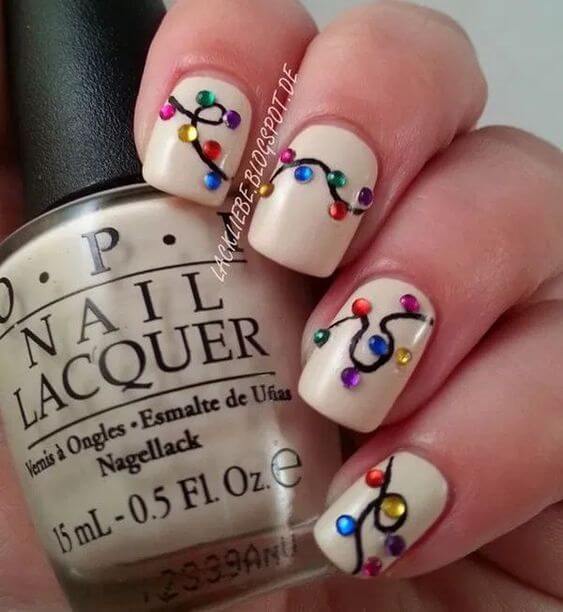 beaded christmas fairy lights manicure for nails