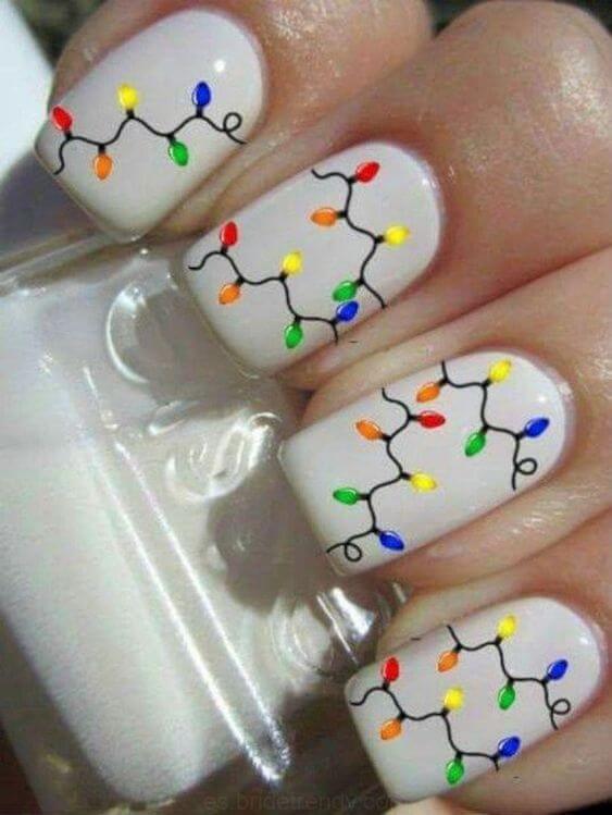 white base christmas lights nail art manicure