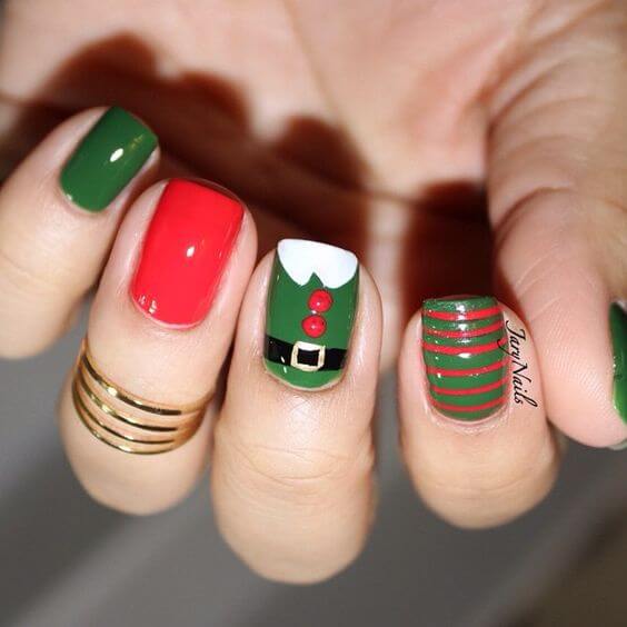 elf jacket christmas nails design idea