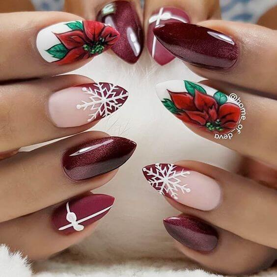 festive pointy poinsettia nail art ideas