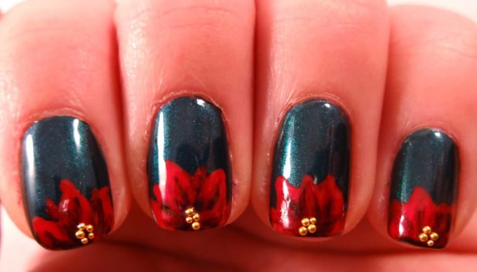 poinsettia tips nail art ideas