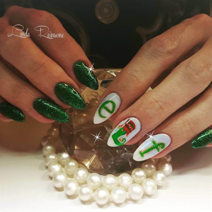 glittery shinning elf nails design idea
