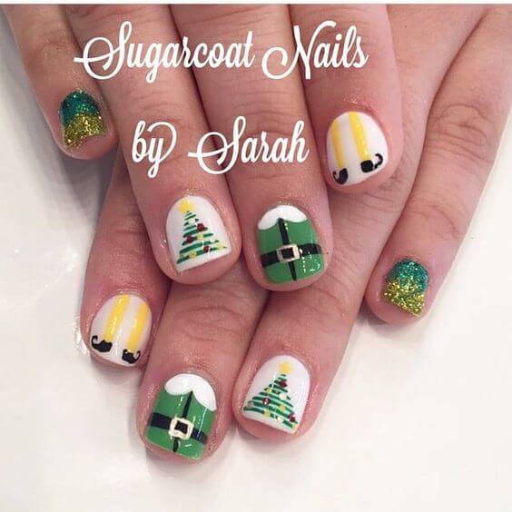 elf inspired xmas nails design idea