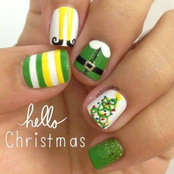 merry xmas elf nails art design idea