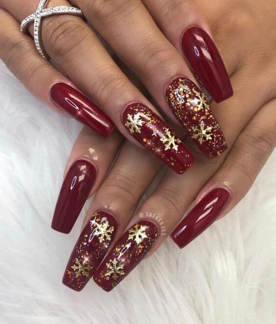 maroon poinsettia nail art for christmas