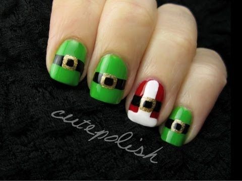 santa and elf suit nail art design idea