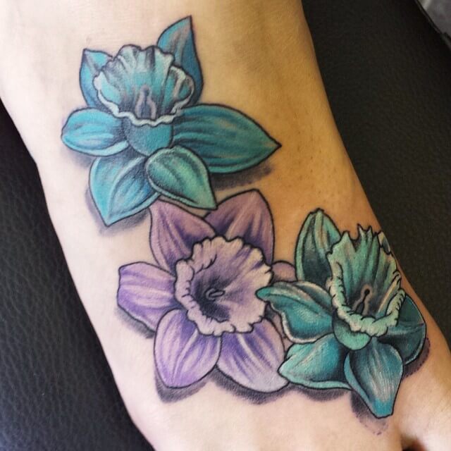 3d march birth flower daffodils tattoo designs on foot for women