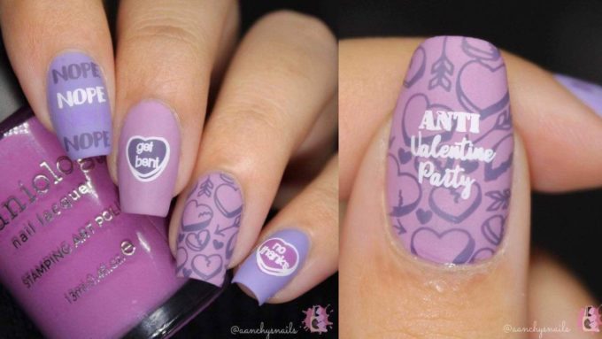 pastel purple anti valentines day nail art design idea
