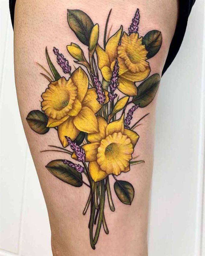 bunch of daffodil flowers tattoo design idea for march month birthday