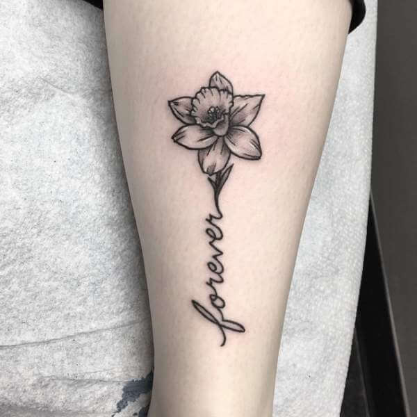 daffodil flower signature tattoo design idea for march month
