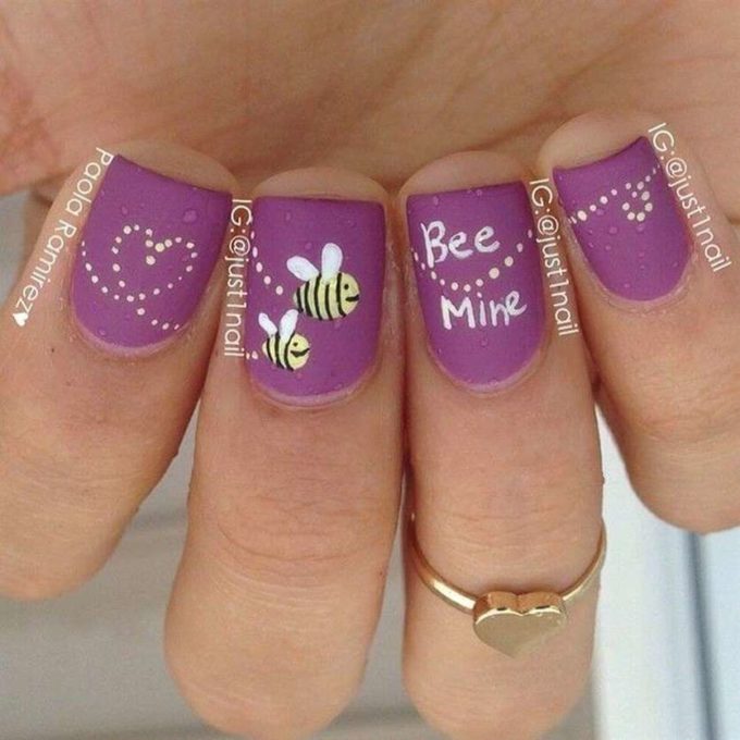 matte purple nail art design idea for valentines day