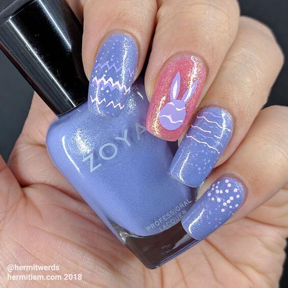 airforce blue with pink easter square nails