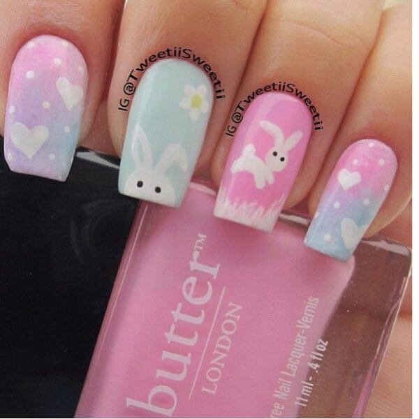 cute pastel easter bunny nail art designs