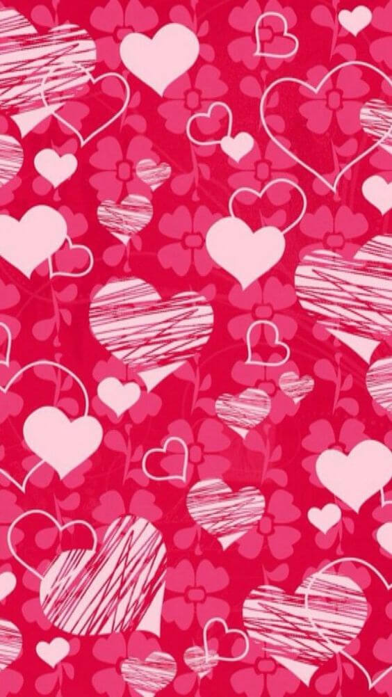 valentines day dark pink flowers with hearts doodle lock screen hd wallpaper for phone
