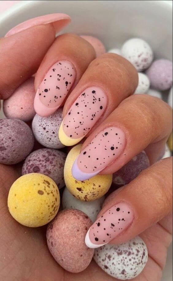 pastel french tips oval shaped egg nails for easter