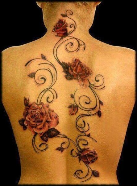 full back roses vine tattoo design for females