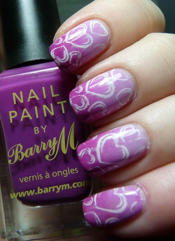 bubble hearts on gradient purple nails idea for valentines day