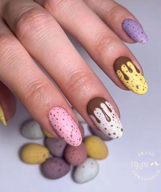 pastel easter egg with chocolate drips nails design art