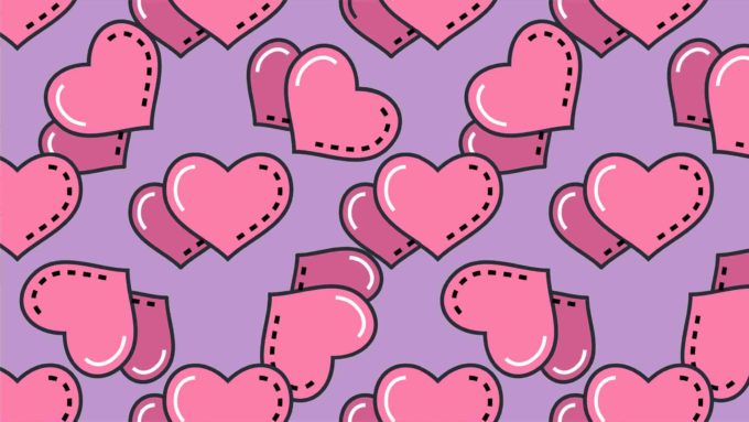 cute valentines day pink and purple hearts with stiches computer wallpaper