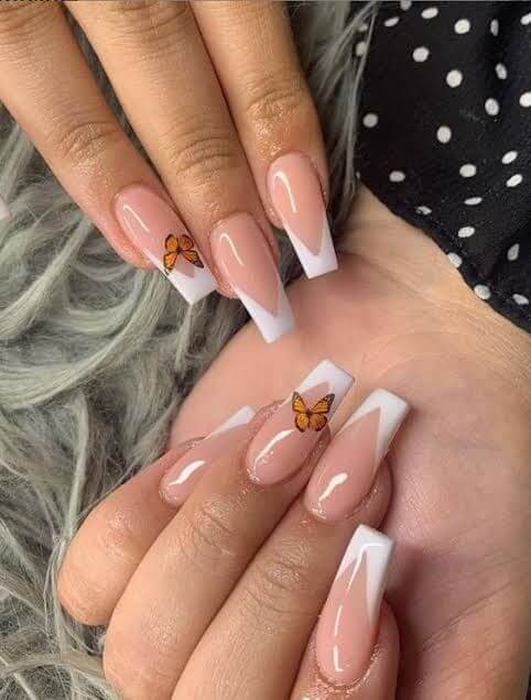 simple french tips acrylic coffin butterfly manicure art designs idea for spring