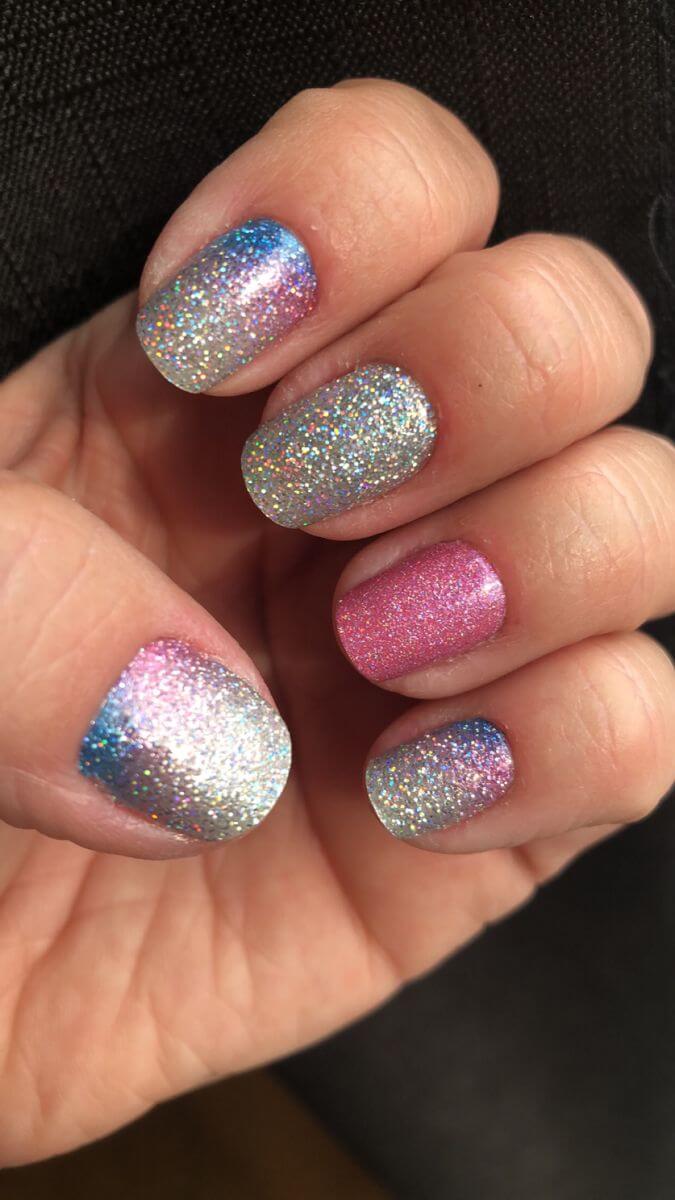 elegant galaxy glitter short nails idea for spring season 2022