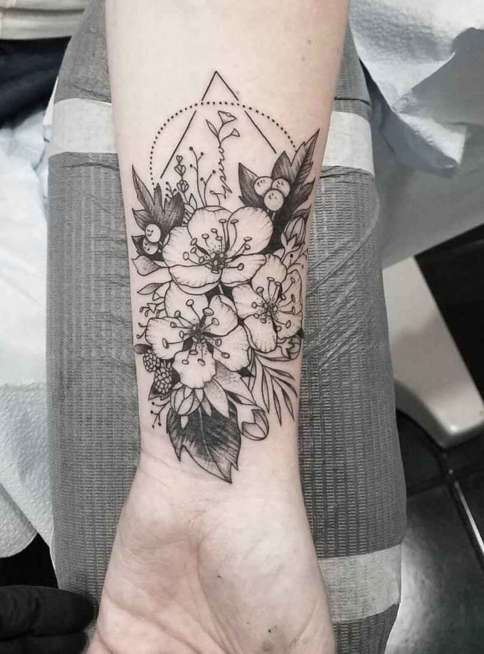 hawthorn may birth flower tattoo design idea on wrist
