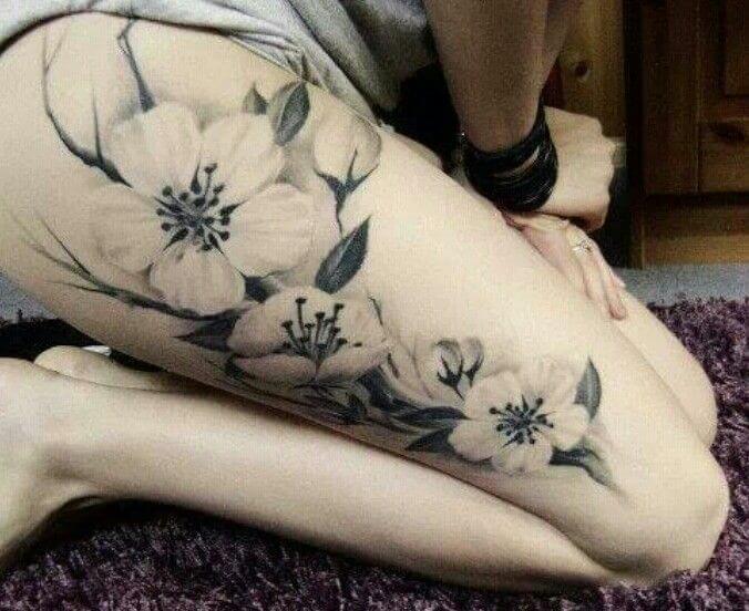 hawthorn may birth flower side thigh tattoo design idea for females