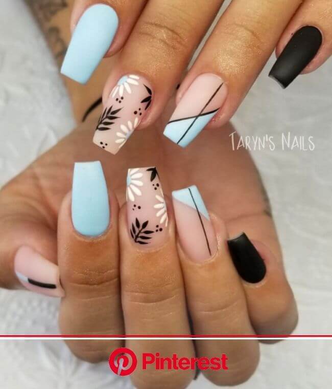 matte floral spring acrylic nails art design idea for 2022