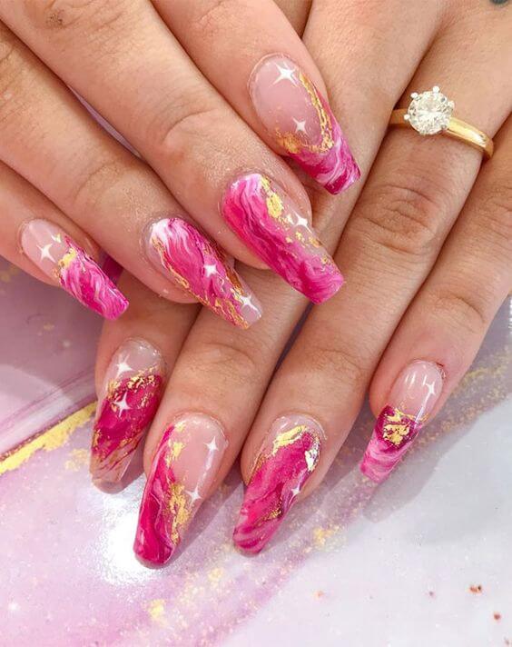 rose gold marble spring acrylic nails art designs idea for 2022