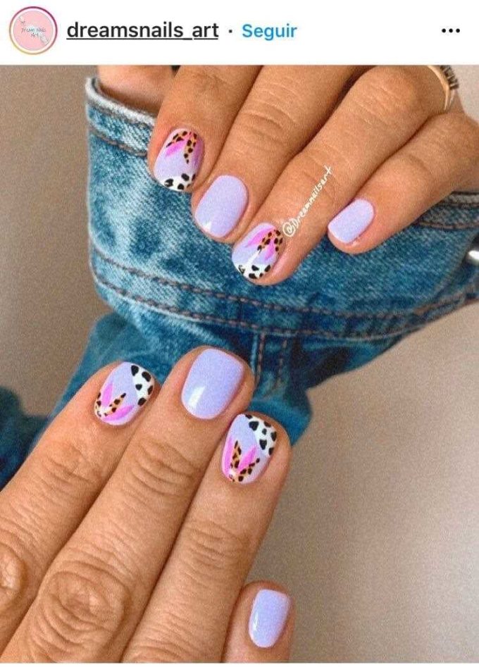 short icy purple with cheetah print nails ideas for spring 2022