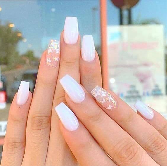white acrylic coffin butterfly nail art design idea for summer