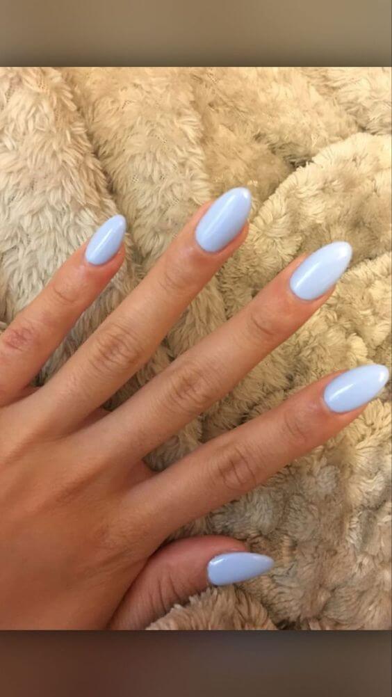glossy almond shape baby blue nails idea