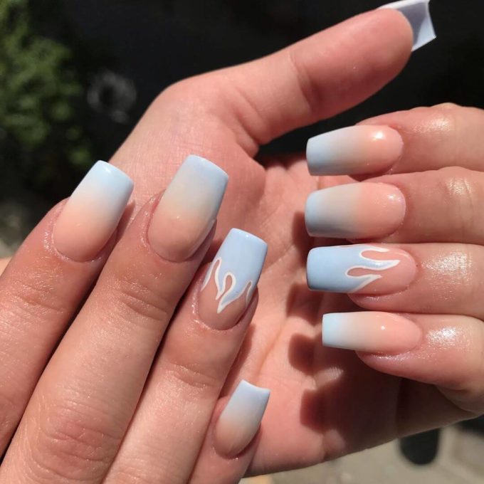 ombre baby blue nail art designs idea
