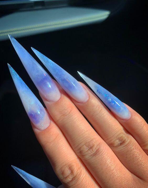 cloudy acrylic coffin baby blue nail art designs idea