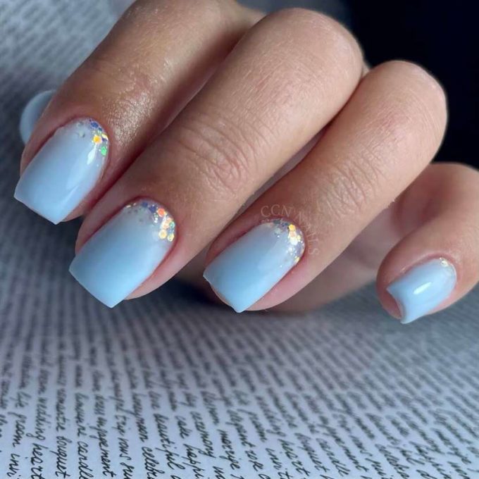 short square confetti outline baby blue nail art designs idea 