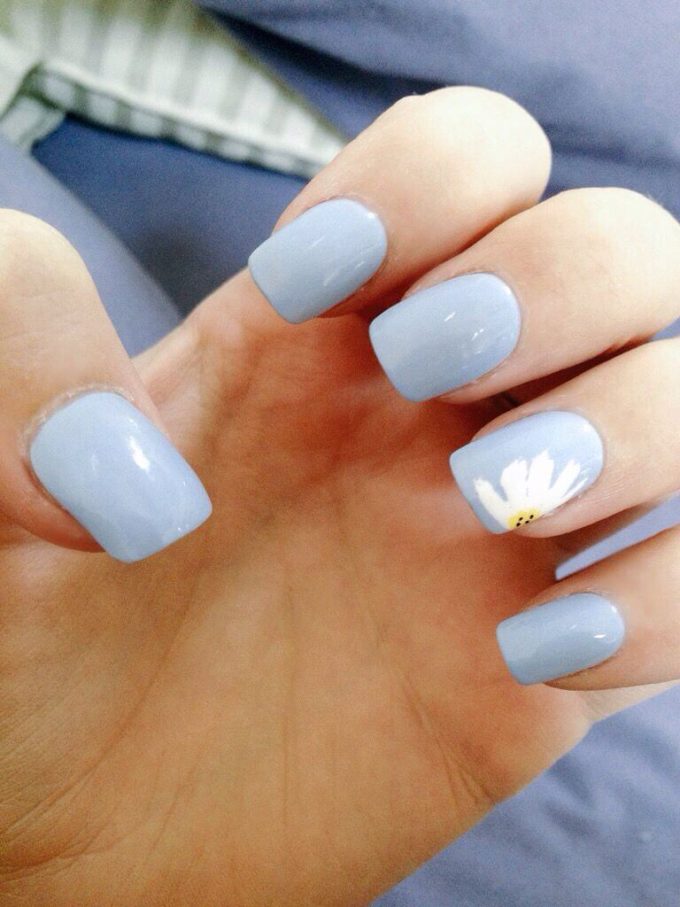 spring floral baby blue nail art design idea