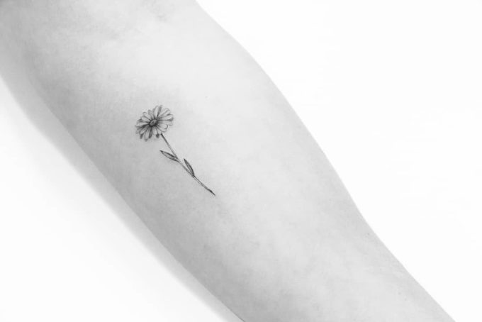tiny delicate daisy april birth flower tattoo design idea on forearm for females