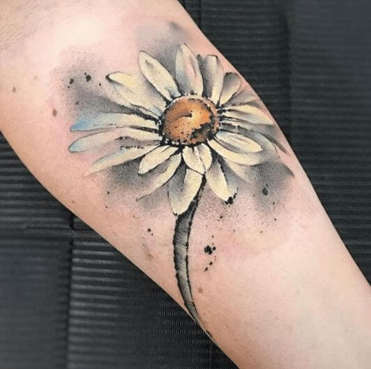 realistic 3d white gerbera daisy flower tattoo design idea on forearm for females