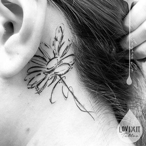 gerbera daisy flower sketch tattoo design idea on back ear for females