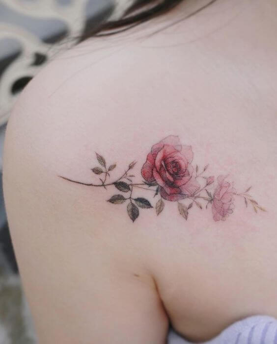 shoulder chest beautiful rose june birth flower tattoo design idea for females