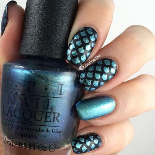 metallic fish scale ocean inspired nail art design idea for summer