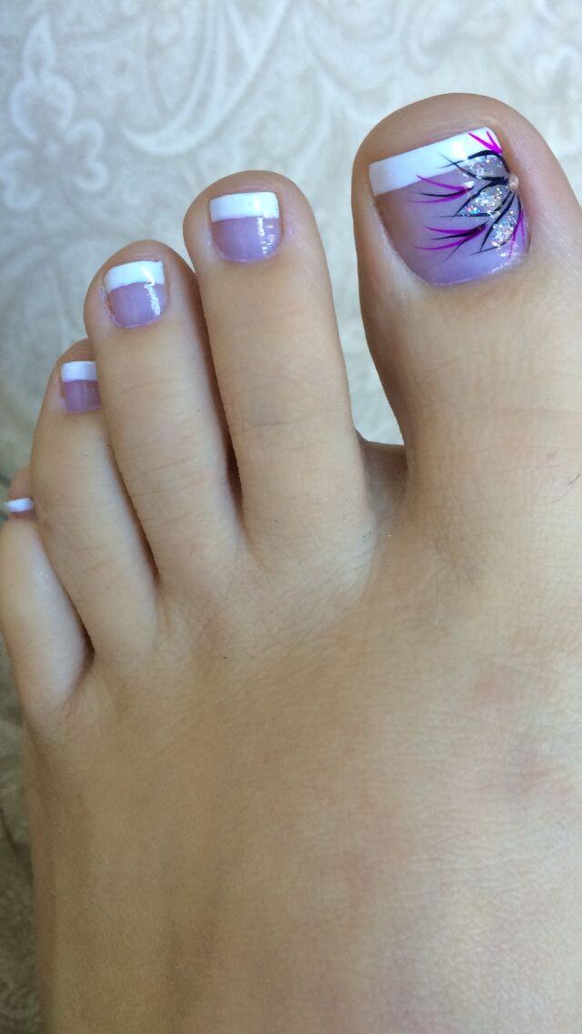 lilac floral french tip toe nail art designs for summer