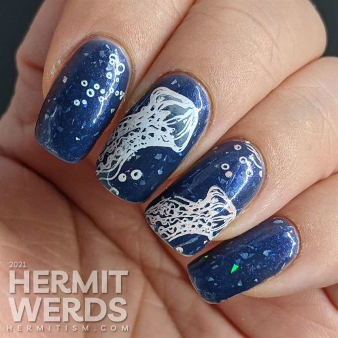 jellyfish ocean inspired nail art design idea