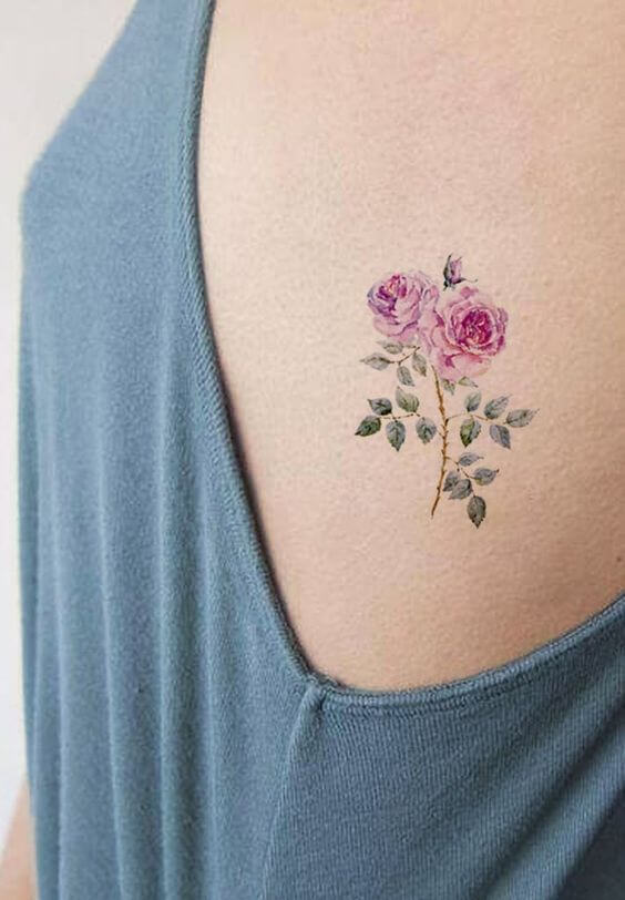 minimalist roses june birth flower tattoo design idea for females