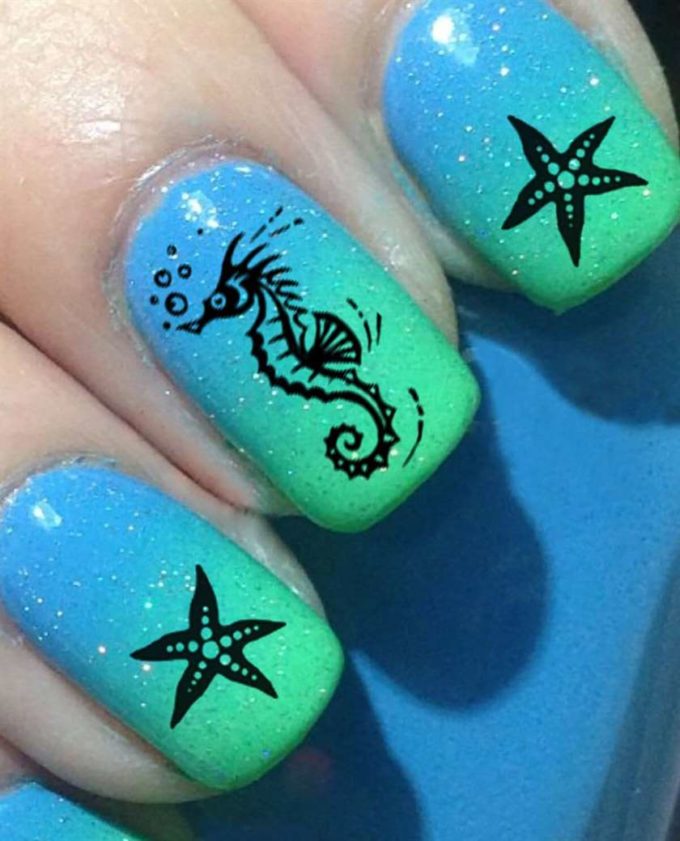 ombre ocean themed nail art design idea for summer