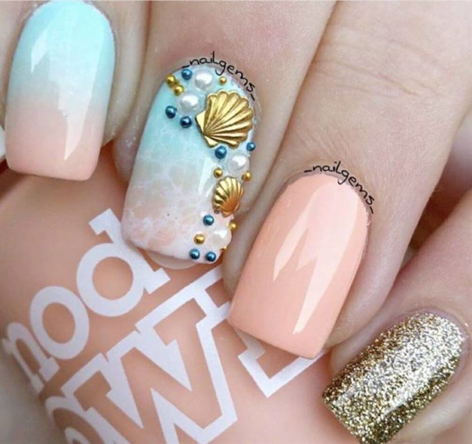 pastel ocean themed nail art design idea for summer