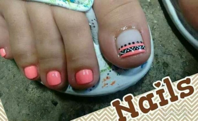 pink and black bohemian french tip toe nail art designs for summer