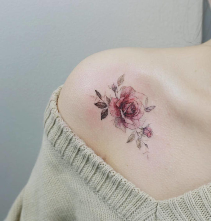 shoulder collarbone rose june birth flower tattoo design idea for females