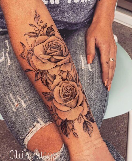 roses june birth flower tattoo design idea on forearm for females